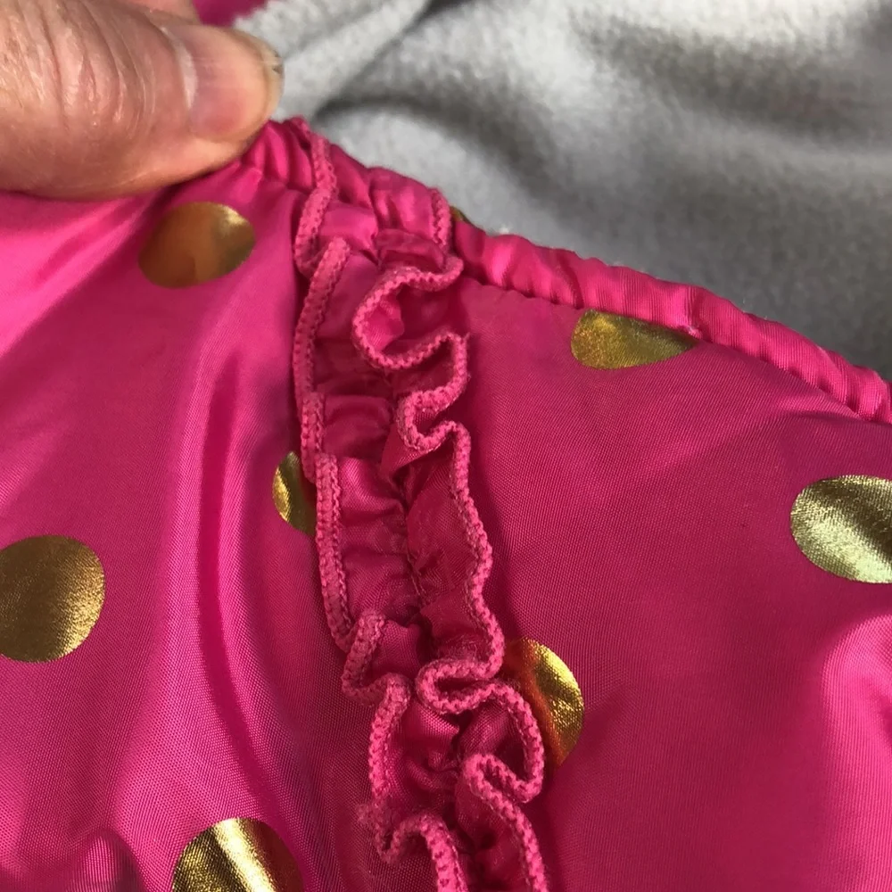 Top Paw Pink Ruffled Gold‎ Metallic Dots Puffy Fleece Lined Hoodie Jacket Coat M